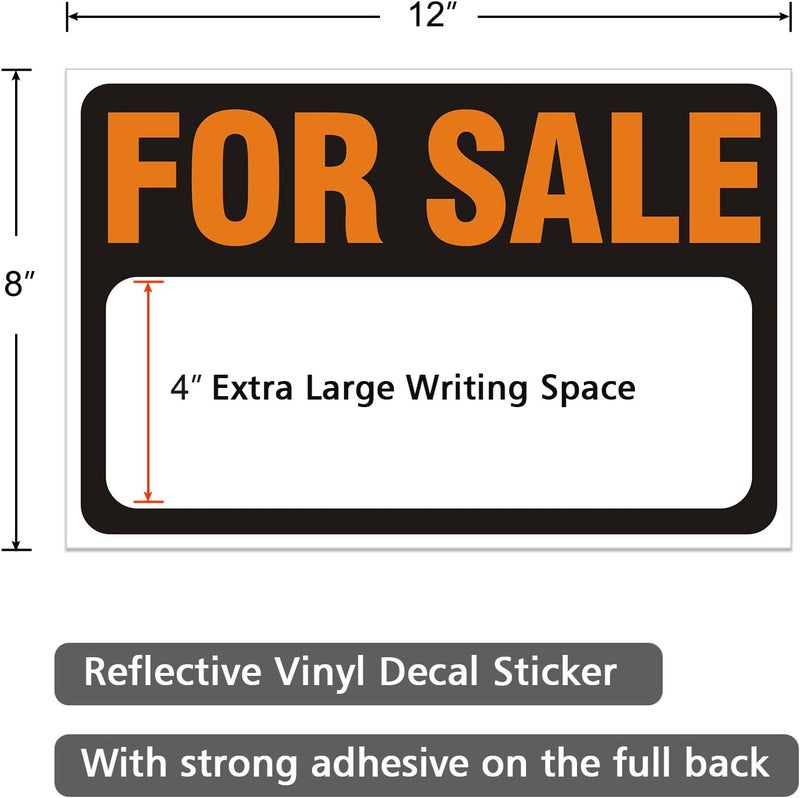 Ayifan 2 Pack For Sale Sign Stickers,12" x 8" Sale Sign for Car and Vehicles, Self-Adhesive Vinyl Decal for House,Home,Boats,Large Space for Handwriting Yellow - Image 2